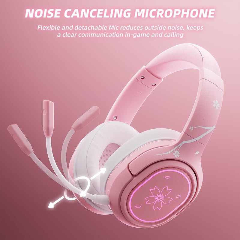 Mytrix Cherry Blossoms Wired Gaming Headset, 360° Rotation Mic, Soft Earmuff Gaming Headphones for PS4, PS5, PC & MAC, Switch, RGB Gradient Light Effect - Image 3