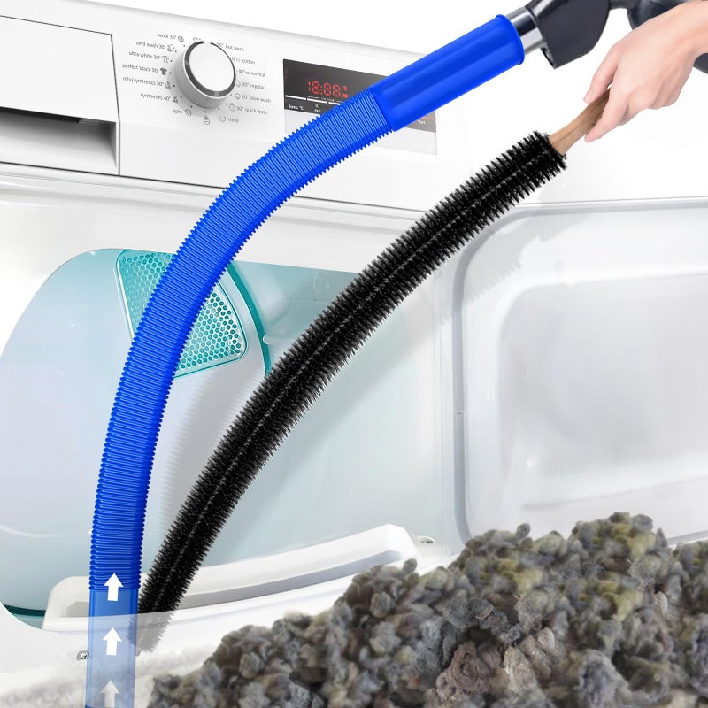 PetOde 2 Pieces Dryer Vent Cleaner Kit Compatible with All Vacuum Cleaner Dryer Lint Brush and Vacuum Hose Attachment Quickly Lint Remover Deep Blue