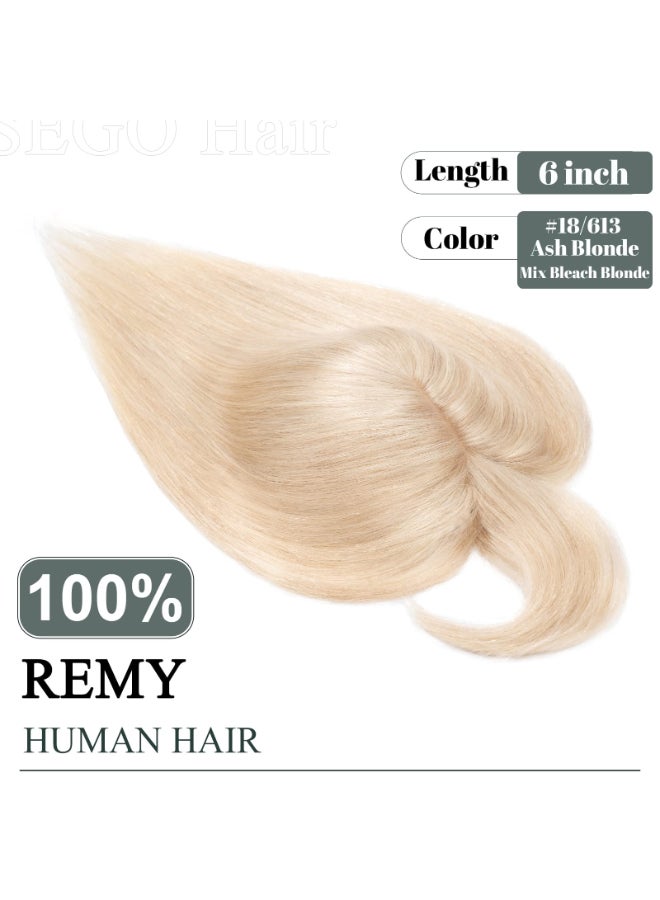 SEGO Hair Toppers for Women Real Human Hair with Thinning Hair Toppers Hair Pieces Clip in Toppers Straight Hair Pieces with Front Bangs 6 Inch 18613 Ash Blonde Mix Bleach Blonde - Image 4