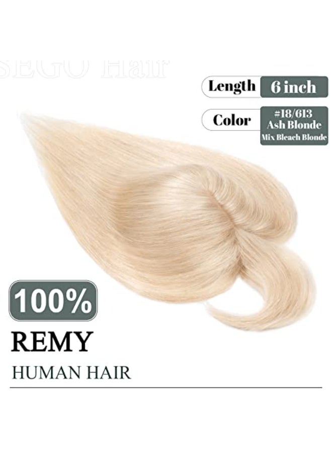 SEGO Hair Toppers for Women Real Human Hair with Thinning Hair Toppers Hair Pieces Clip in Toppers Straight Hair Pieces with Front Bangs 6 Inch 18613 Ash Blonde Mix Bleach Blonde - Image 3