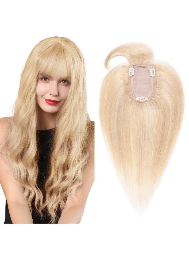 SEGO Hair Toppers for Women Real Human Hair with Thinning Hair Toppers Hair Pieces Clip in Toppers Straight Hair Pieces with Front Bangs 6 Inch 18613 Ash Blonde Mix Bleach Blonde - Image 2