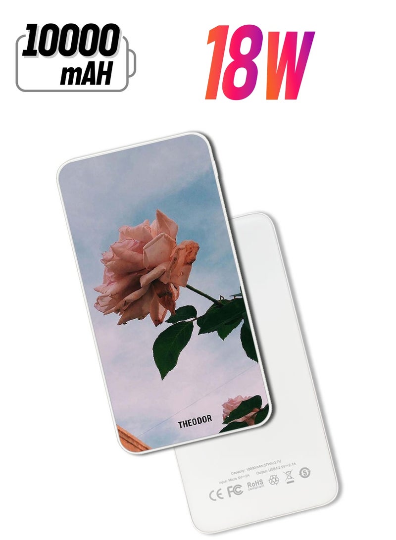 Theodor بنك طاقة فائق السرعة بسعة 10,000 مللي أمبير، فائق الصغر مع شحن سريع وتوصيل الطاقة، شاحن محمول لهواتف آيفون وأندرويد - وردي مفرد - Image 1