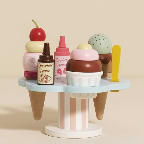 Le Toy Van - Educational Wooden Toy Honeybake Colourful Wooden Carlo's Gelato Pretend Ice Cream Toy | 12 Pieces - Great Role Play Gifts For A Boy Or Girl - 2+ Years - Image 4