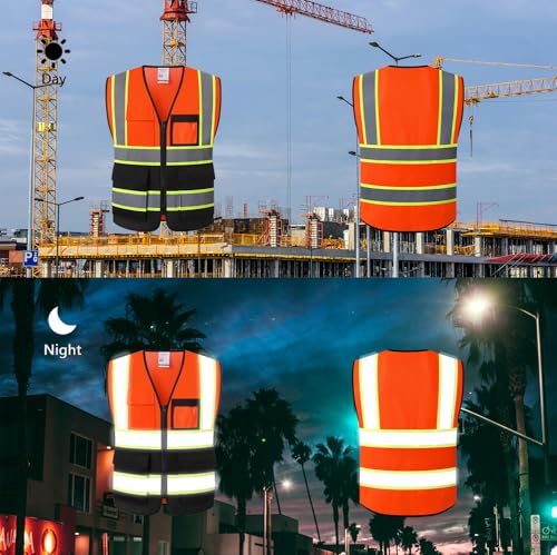 HATAUNKI Reflective Safety Vest for Men Women Hi Vis Vest with 8 Pockets High Visibility Mesh Reflective Vest Meets ANSI/ISEA Standards (Orange-Black-07, L) - Image 5