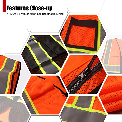 HATAUNKI Reflective Safety Vest for Men Women Hi Vis Vest with 8 Pockets High Visibility Mesh Reflective Vest Meets ANSI/ISEA Standards (Orange-Black-07, L) - Image 4