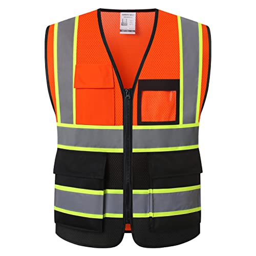 HATAUNKI Reflective Safety Vest for Men Women Hi Vis Vest with 8 Pockets High Visibility Mesh Reflective Vest Meets ANSI/ISEA Standards (Orange-Black-07, L) - Image 3