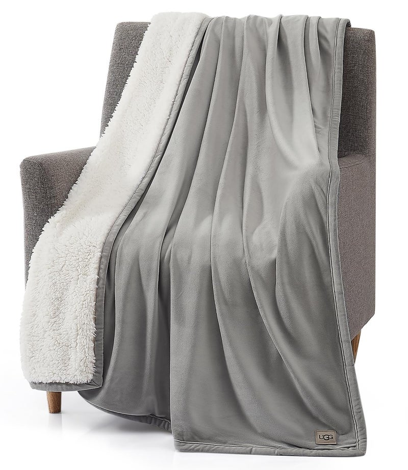 UGG Bliss Throw Blanket Plush Soft Fleece Fluffy Blankets for Bed or Couch Oversized Warm Reversible Machine Washable Medium Weight Home Decor Giftable Throw 50inch x 70inch Seal Grey