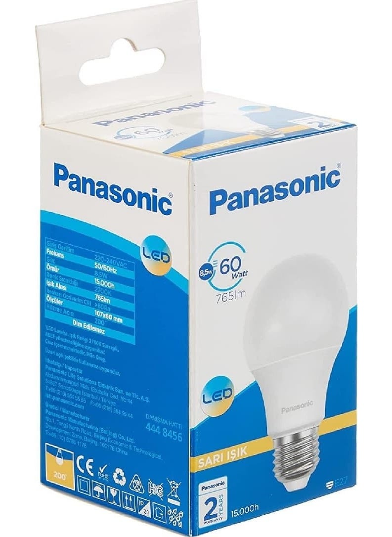Panasonic 8.5W 60W 2700K LED Bulb E-27 Socket Yellow Light  - Image 5