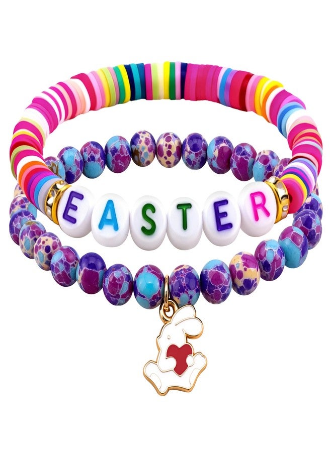Aisity Easter Basket Stuffers Bunny Bracelets Jewelry for Women Teens Daughter Easter Basket Essentials Decorations Charm Party 2PCS Bracelet Jewelry Bunny Egg Bracelets - Image 1