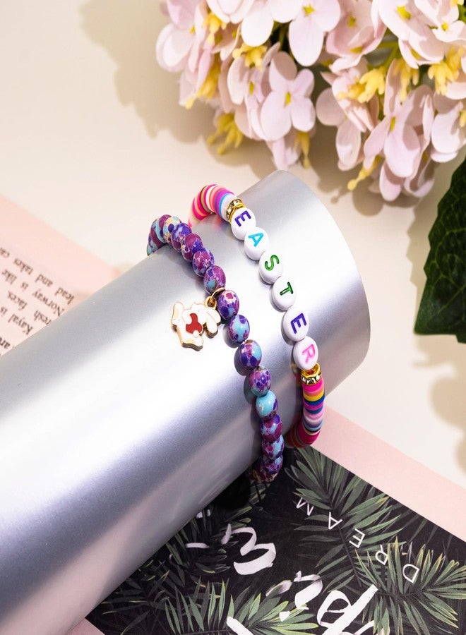 Aisity Easter Basket Stuffers Bunny Bracelets Jewelry for Women Teens Daughter Easter Basket Essentials Decorations Charm Party 2PCS Bracelet Jewelry Bunny Egg Bracelets - Image 4