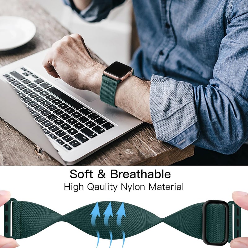 Lerobo Braided Band Compatible with Apple Watch Series 11 10 9 8 7 46mm 45mm 41mm Ultra SE 3 2 1 49mm Series 6 5 4 3 44mm 40mm 38mm 42mm Men iWatch Bands Women Stretchy Nylon Solo Loop Sport Strap - Image 4