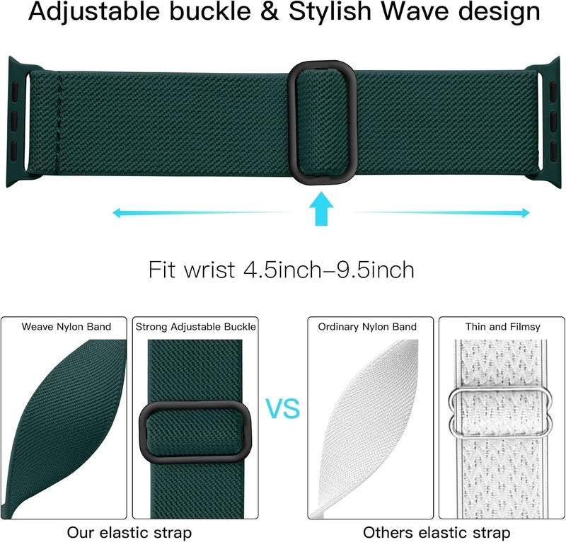 Lerobo Braided Band Compatible with Apple Watch Series 11 10 9 8 7 46mm 45mm 41mm Ultra SE 3 2 1 49mm Series 6 5 4 3 44mm 40mm 38mm 42mm Men iWatch Bands Women Stretchy Nylon Solo Loop Sport Strap - Image 3