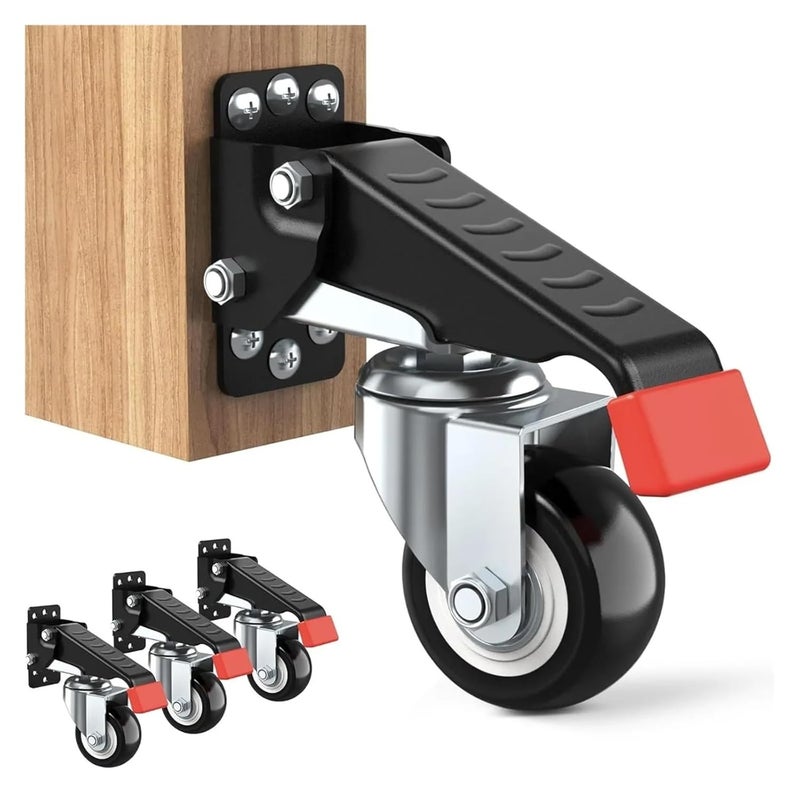 Heavy Duty Retractable Workbench Caster Wheels Kit 4pc 660 Lb Capacity - Image 2