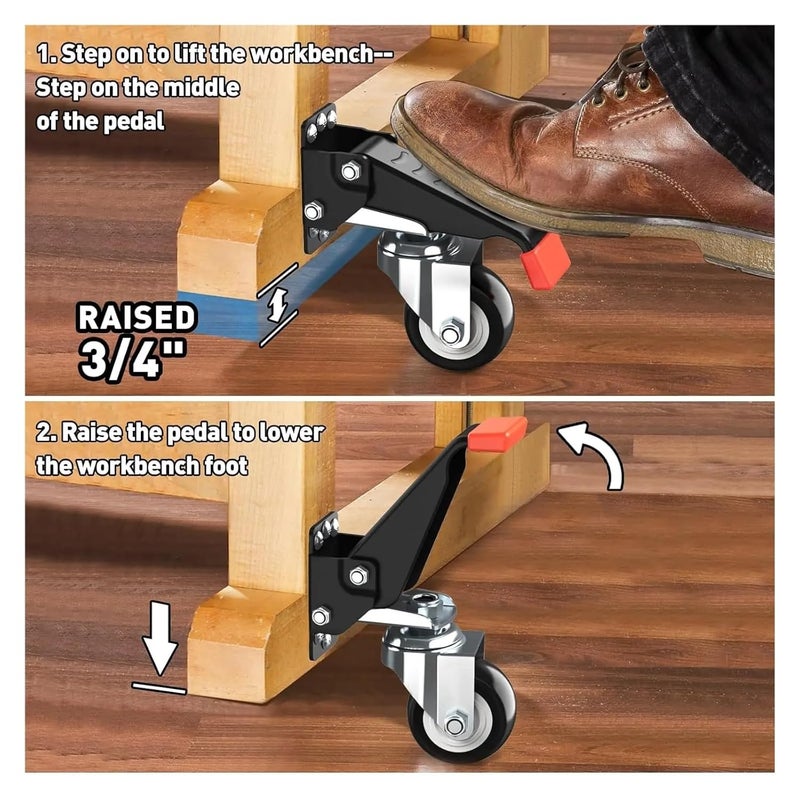 Heavy Duty Retractable Workbench Caster Wheels Kit 4pc 660 Lb Capacity - Image 5