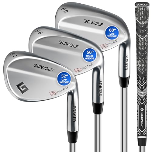 Gowolf Golf Wedges 52 56 60 Sets Right Hand Forged Full Face Golf Wedge Set for Men Premium Golf Gap Wedge Sand Wedge Lob Wedge Golf Club Great Golf Gifts CNC Milled Face for More Spin Chrome - Image 1