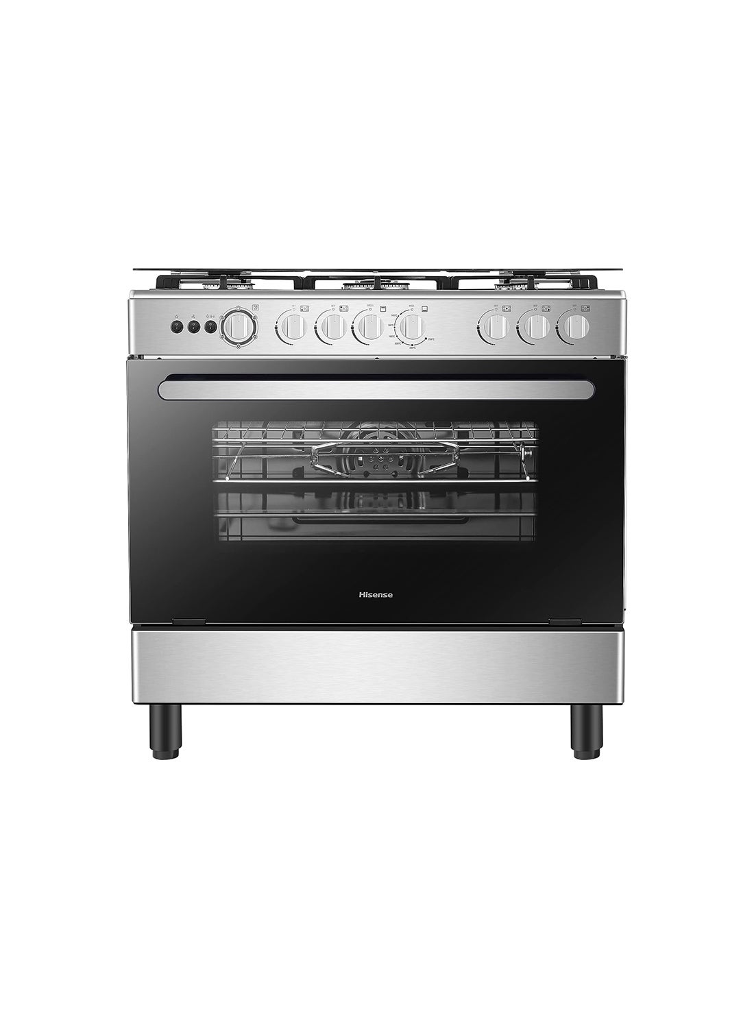 90 Cm Freestanding Gas Cooker And 5 Burners With Flame Failure Device, Cast Iron Pan Support, Auto Ignition, Stainless Steel HFG90335RX Silver