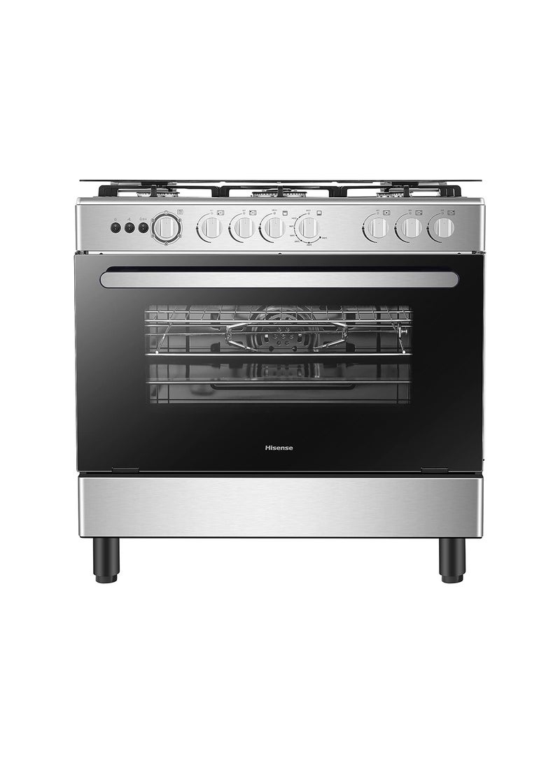 Hisense 90 Cm Freestanding Gas Cooker And 5 Burners With Flame Failure Device, Cast Iron Pan Support, Auto Ignition, Stainless Steel HFG90335RX Silver - Image 2