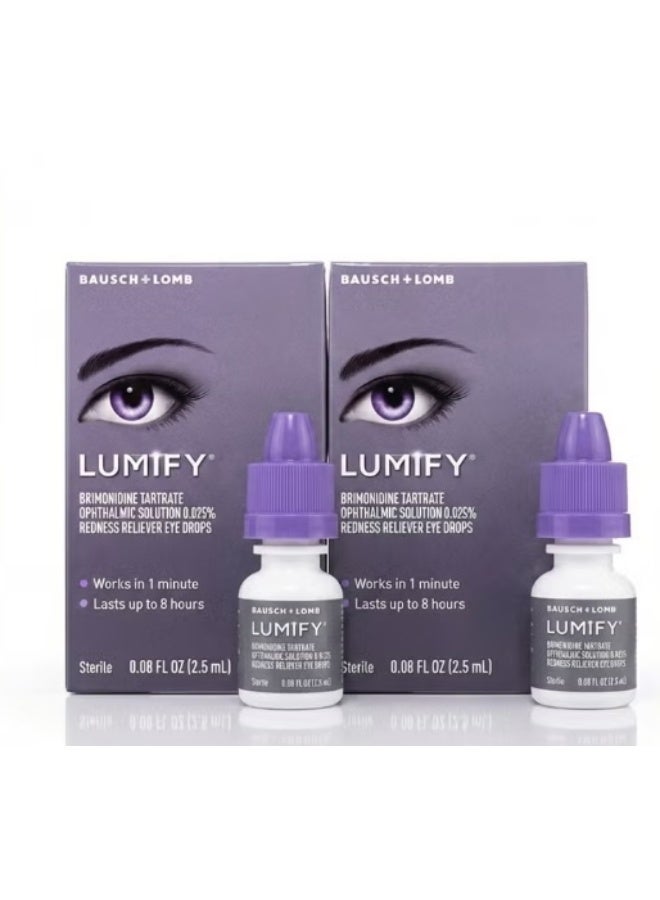Lumify قطرات لوميفاي لتخفيف احمرار العين، عبوة من قطعتين - 7.5 مل (0.25 أونصة) - قطرات تفتيح سريعة المفعول للعين مع بريمونيدين طرطرات 0.025% - Image 1