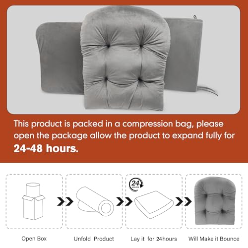 JZHLLA Glider Rocker Replacement Cushion Set with Storage Pockets Soft Flannel Fabric & High-Resilience Foam Non-Slip Back Rocking Chair Cushion for Living Room Rocking Chair(Grey) - Image 3
