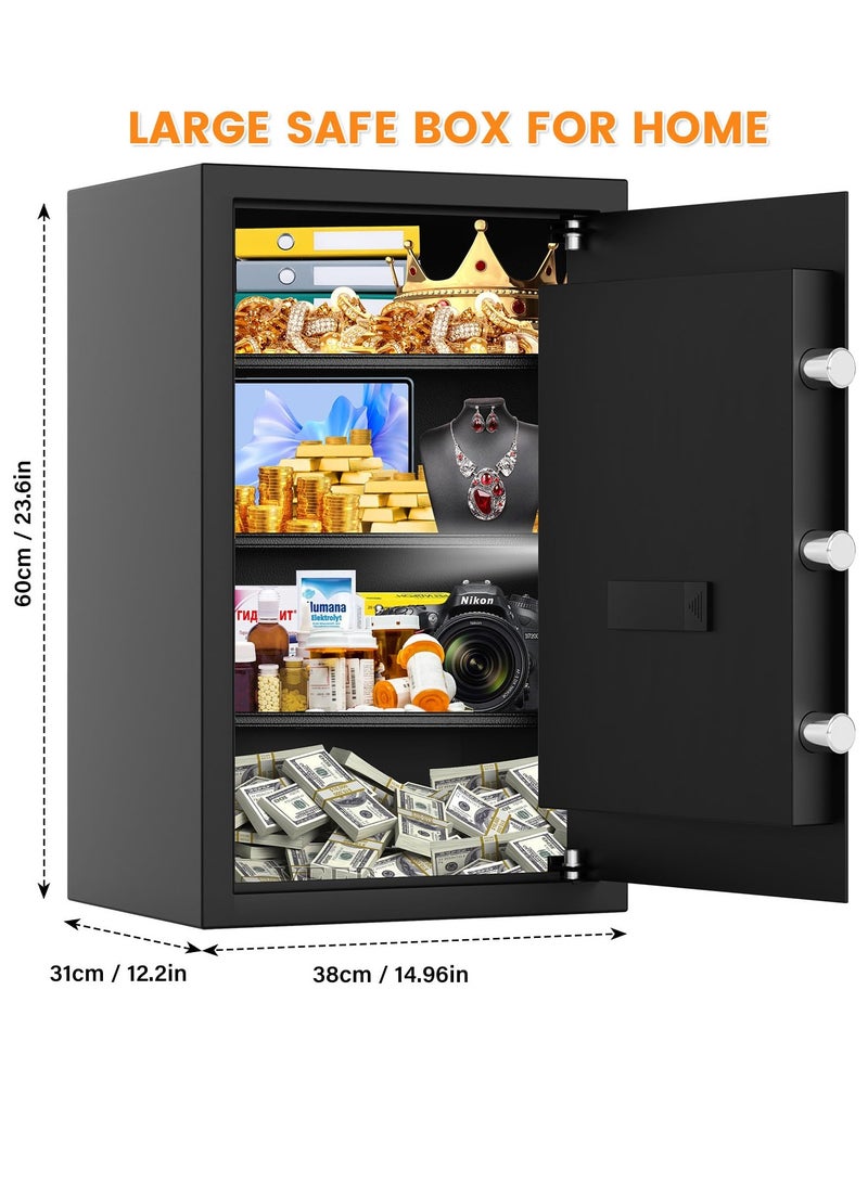 VUCATIN Large Home Safe Fireproof Waterproof Digital Home Security Fireproof Safe Box with Combination Lock Alarm Systerm and Removable Shelf Fire Safe for Home Documents Money Valuables(60*38*31 CM) - Image 4