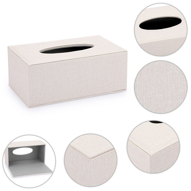 Sumnacon Tissue Box Cover Rectangle Linen Tissue Box,Stylish Tissue Box Holder with Magnetic Bottom,Decorative Tissue Cover for Bathroom Toilet Bedroom Living Room Table Desk Office, Beige - Image 4