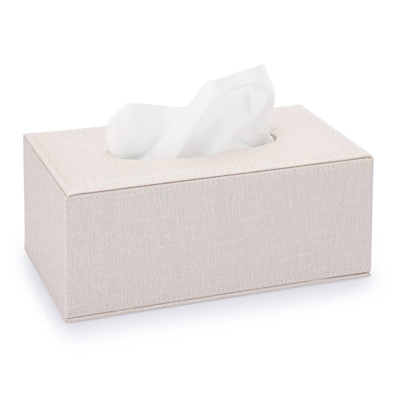 Sumnacon Tissue Box Cover Rectangle Linen Tissue Box,Stylish Tissue Box Holder with Magnetic Bottom,Decorative Tissue Cover for Bathroom Toilet Bedroom Living Room Table Desk Office, Beige - Image 1