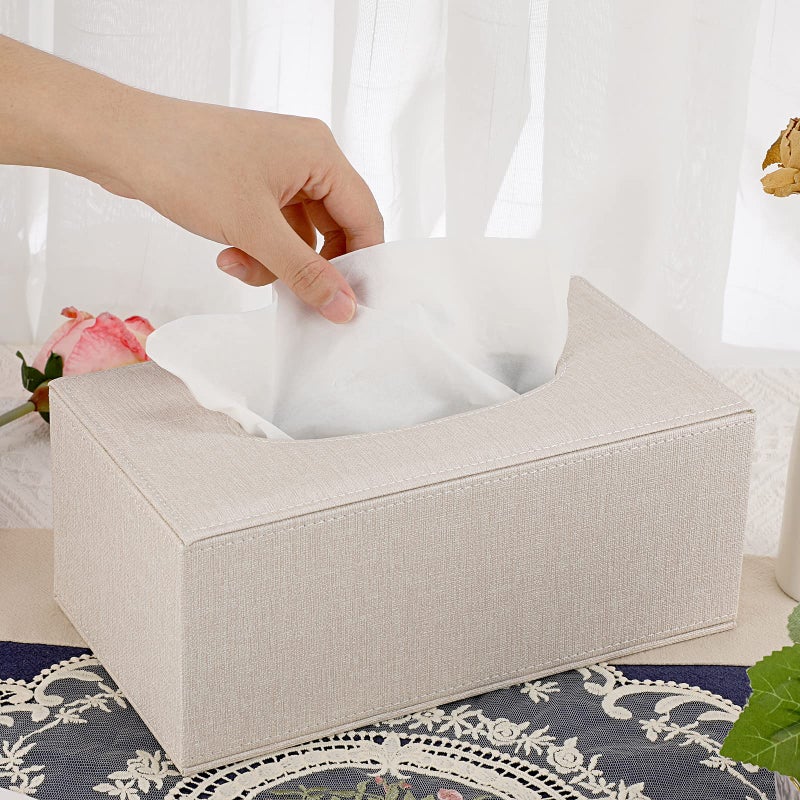Sumnacon Tissue Box Cover Rectangle Linen Tissue Box,Stylish Tissue Box Holder with Magnetic Bottom,Decorative Tissue Cover for Bathroom Toilet Bedroom Living Room Table Desk Office, Beige - Image 5