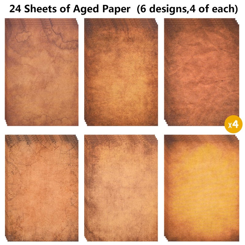 WLXTREE Vintage Stationery Paper and Envelopes Set - 24 Sheets Classic Aged Antique Letter Paper Stationary Set for Writing Letters Invitations with 12 Old Style Kraft Envelopes Rope Accessories Pendant - Image 3