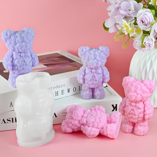 ZQYSING Standing Rose Bear Silicone Molds, Rose Teddy Bear Molds for Candles Making Handmade Soap Epoxy Resin Casting Home Decor Valentine/Mothers Day/Wedding/Anniversary/Birthday Gifts - Image 3