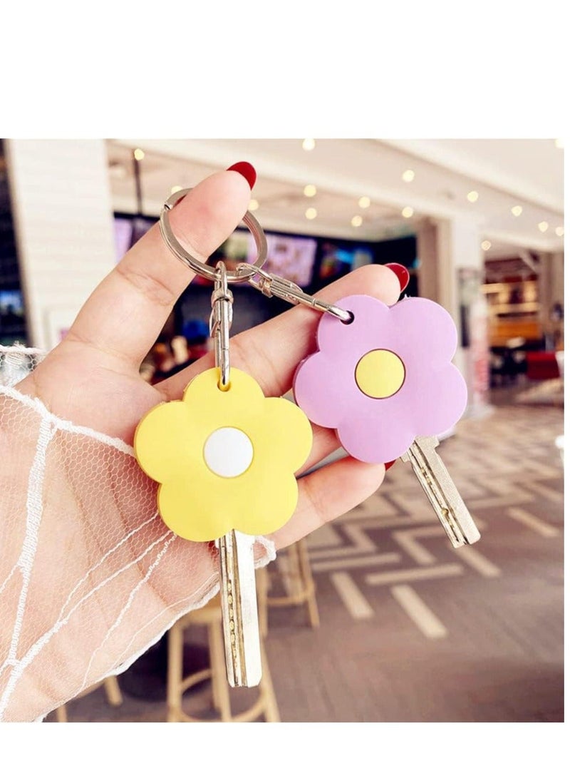 Flower Key Caps Silicone Key Ring Covers Tags Keychain Case Shell Key Protector Caps Identifier Rings Combination Key Key Caps Covers Tags Handy Key Ring Holder for Distinguishing Keys 10 Pcs - Image 4