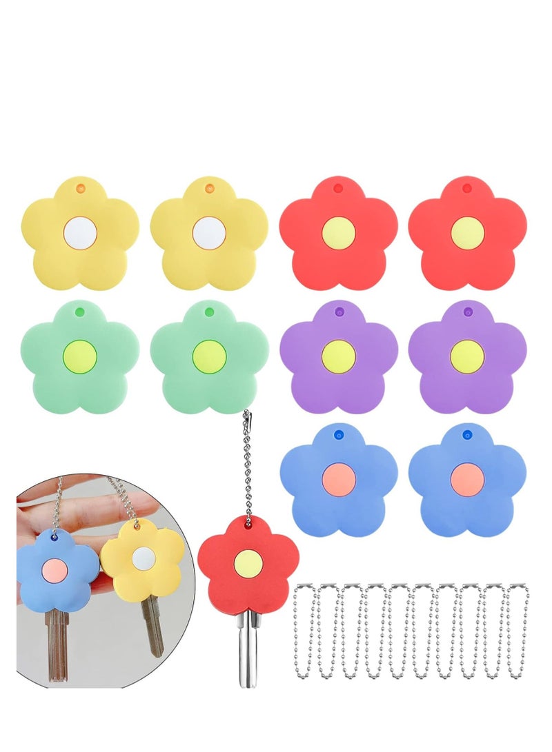 Flower Key Caps Silicone Key Ring Covers Tags Keychain Case Shell Key Protector Caps Identifier Rings Combination Key Key Caps Covers Tags Handy Key Ring Holder for Distinguishing Keys 10 Pcs - Image 1