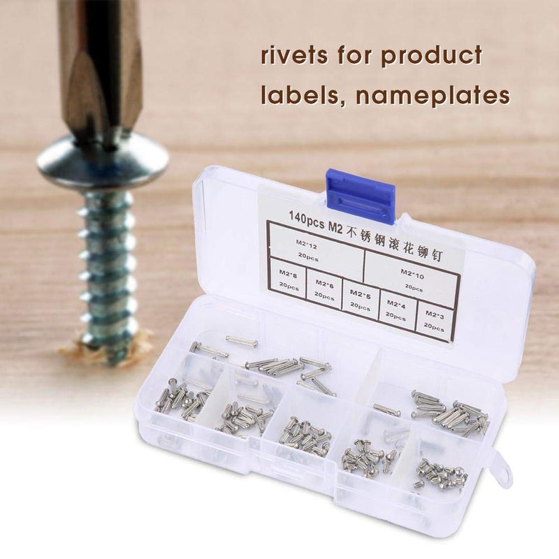 klarako Knurled Shank Rivet, 140pcs M2 Stainless Steel Round Head Knurled Shank Solid Rivets Assortment Set Head Bolts Stainless Steel Rivet - Image 5