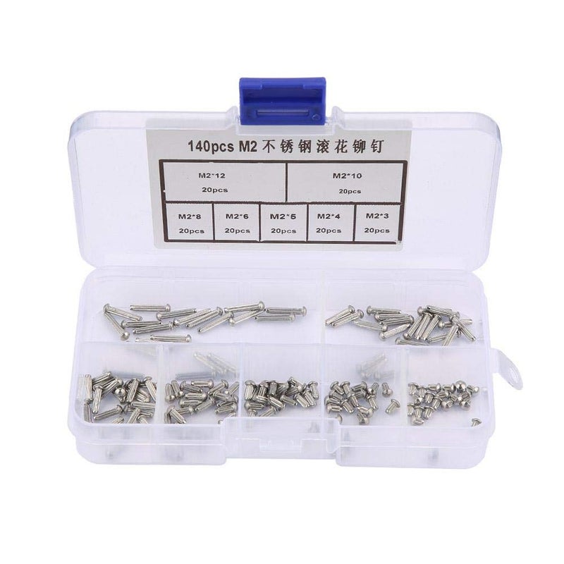 klarako Knurled Shank Rivet, 140pcs M2 Stainless Steel Round Head Knurled Shank Solid Rivets Assortment Set Head Bolts Stainless Steel Rivet - Image 1