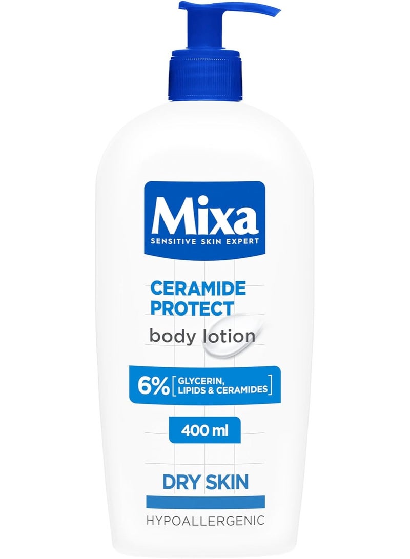 Mixa Lotion, Ceramide Protect Body Lotion for Dry Skin, enriched with 6% Glycerin, Lipids & Ceramides, Fragrance Free, hypoallergenic formula, 48H protection against dryness, 400ml
