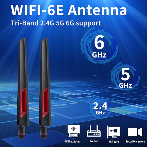 eifagur WiFi 6 6E Tri-Band 2.4GHz/5GHz/6E 9dBi Omnidirectional Antenna for PC Desktop Computer PCI-E WiFi 6E Network Card USB Bluetooth Card Wireless Router（2Pack-Black），Eifagur - Image 3