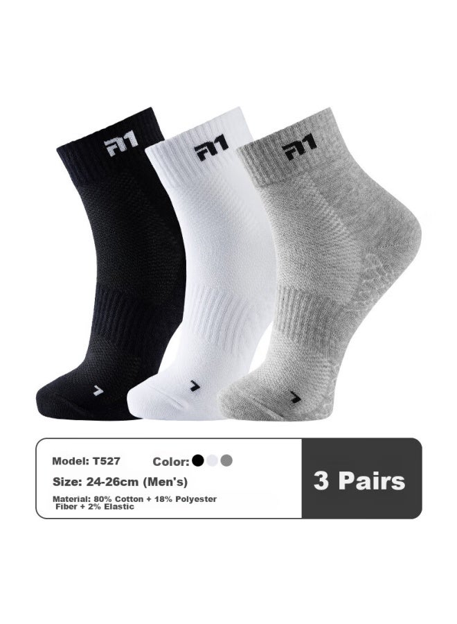 Taan Badminton Socks With Towel Bottom, Professional Running Short Socks For Men, Cotton Socks, T527 Mixed Colors, 3 Pairs - Image 1