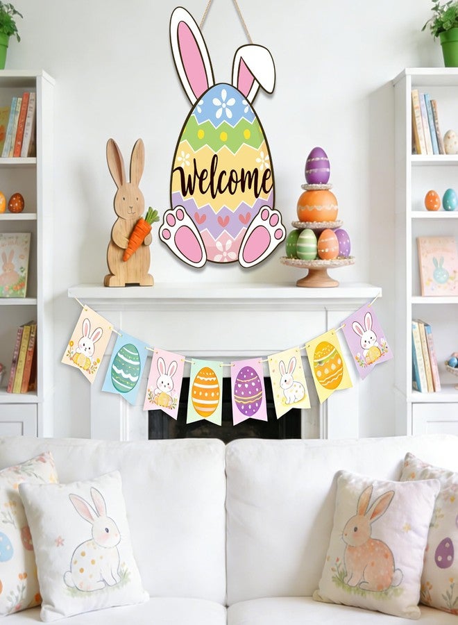 Fairooth Easter Wooden Door Sign Easter Egg Bunny Door Wreath for Front Doors Sign Cute Rabbit Ears Welcome Hanging Signs Decorations for Spring Home Farmhouse Party Indoor Outdoor Porch Hanger Wall Decor - Image 5