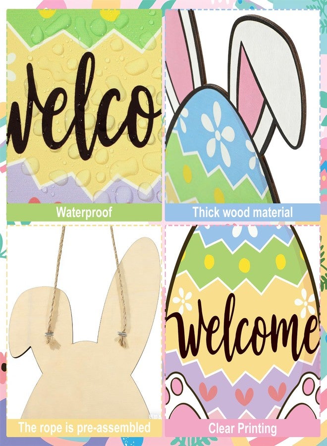 Fairooth Easter Wooden Door Sign Easter Egg Bunny Door Wreath for Front Doors Sign Cute Rabbit Ears Welcome Hanging Signs Decorations for Spring Home Farmhouse Party Indoor Outdoor Porch Hanger Wall Decor - Image 3