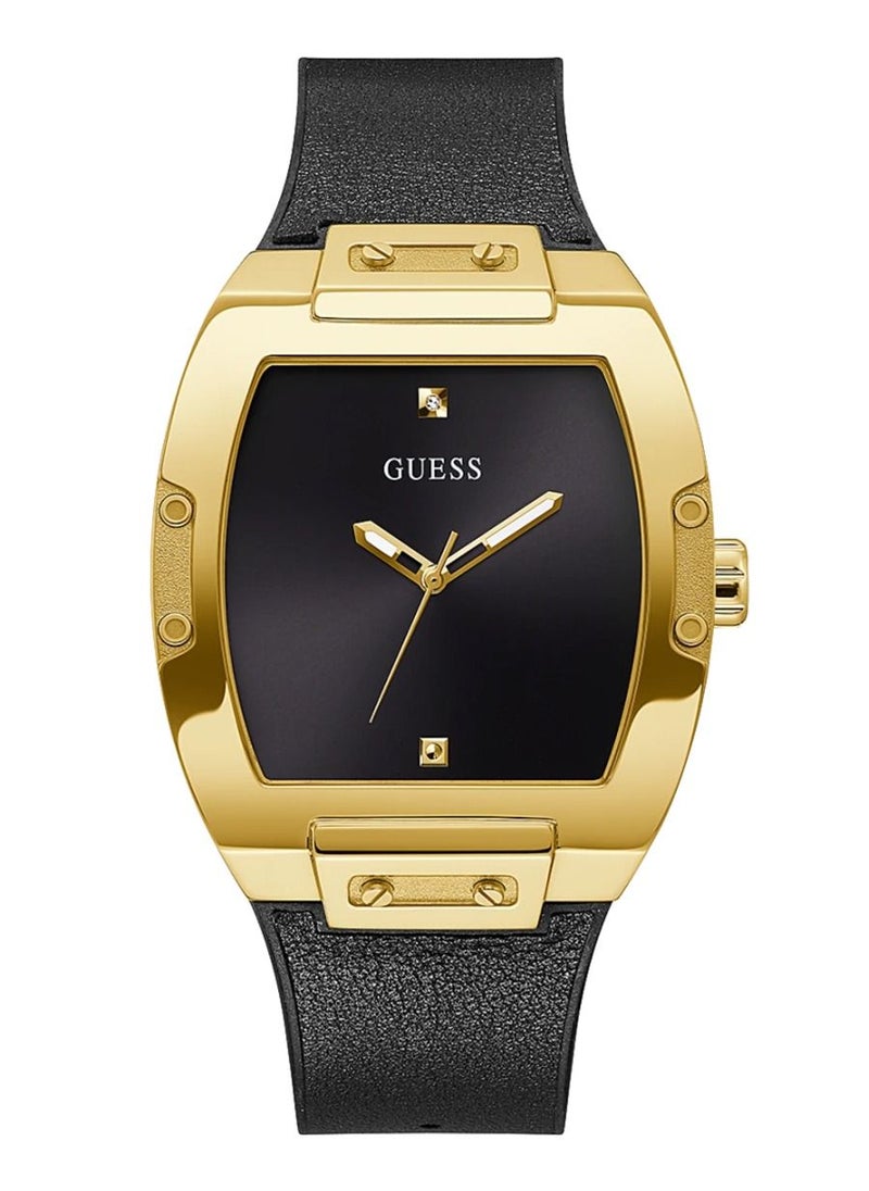 GUESS Guess Men’s Gold Tone Case Black Genuine Leather Watch GW0386G3  - Image 1