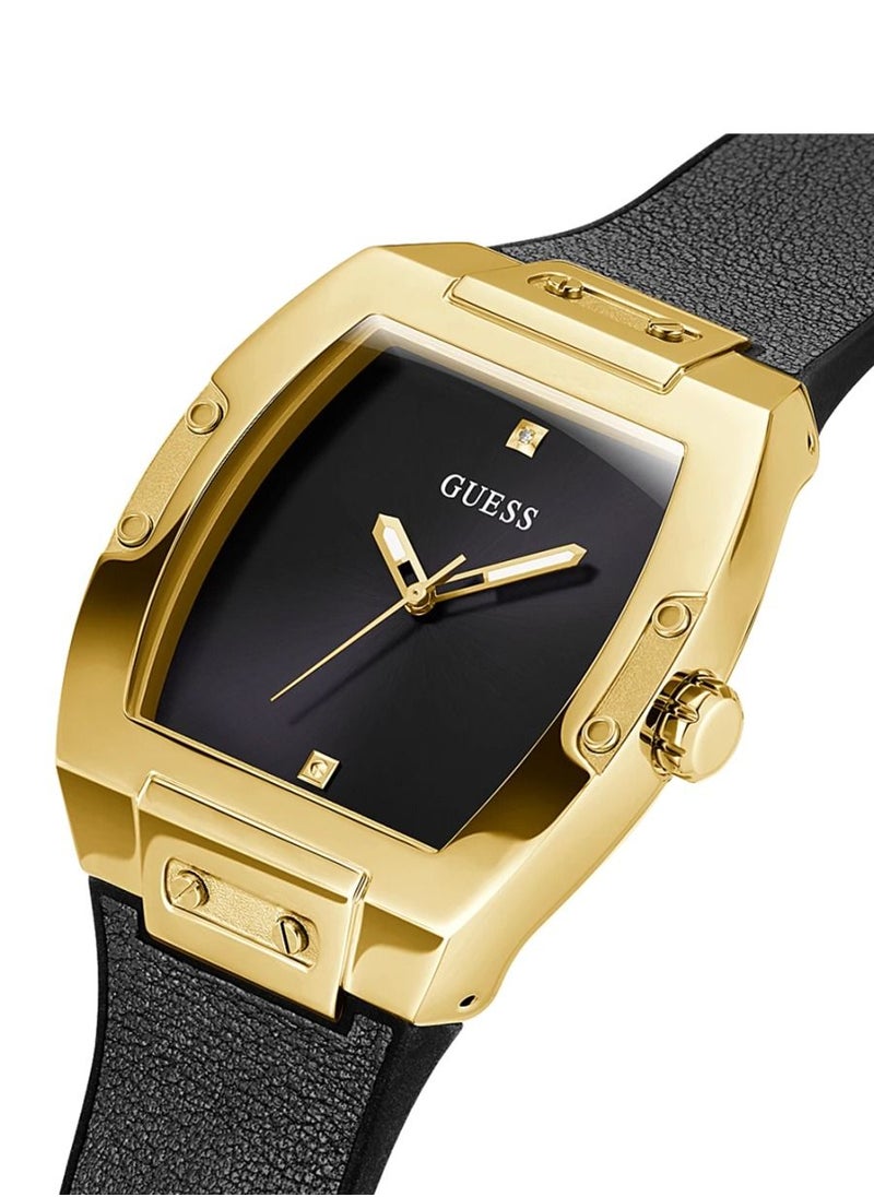 GUESS Guess Men’s Gold Tone Case Black Genuine Leather Watch GW0386G3  - Image 4