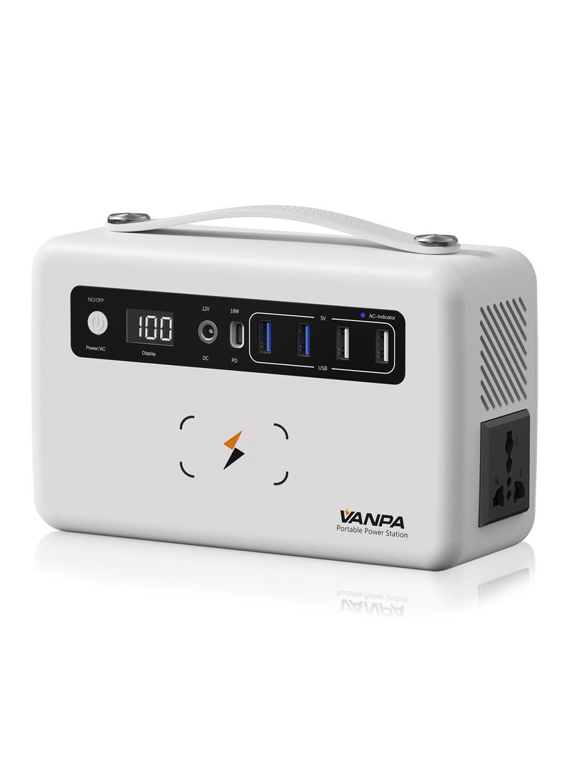 VANPA 200W White Portable Power Station, Max 180Wh Lithium Battery Solar Powerbank With AC/DC/PD/USB Wireless Output For Camping  - Image 1