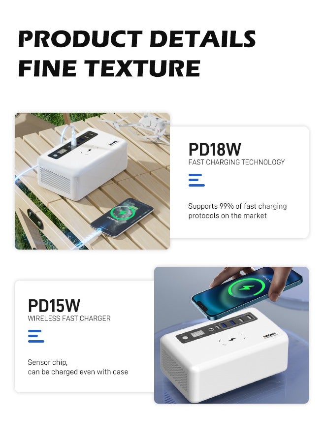 VANPA 200W White Portable Power Station, Max 180Wh Lithium Battery Solar Powerbank With AC/DC/PD/USB Wireless Output For Camping  - Image 4