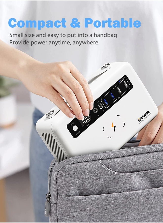 VANPA - 200W White Portable Power Station, Max 180Wh Lithium Battery Solar Powerbank With AC/DC/PD/USB Wireless Output For Camping - Image 1