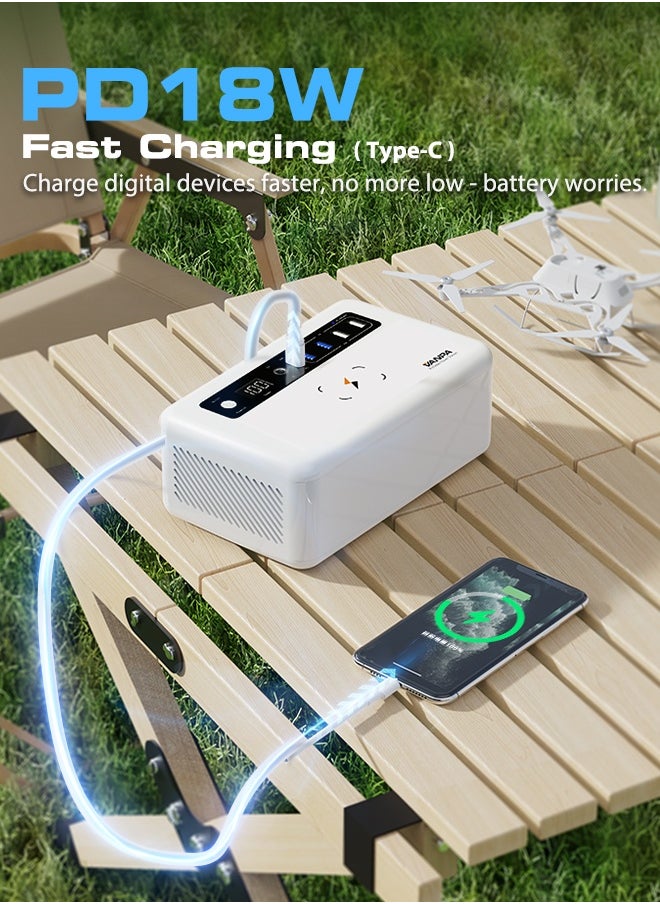 VANPA - 200W White Portable Power Station, Max 180Wh Lithium Battery Solar Powerbank With AC/DC/PD/USB Wireless Output For Camping - Image 1
