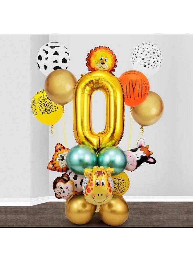 NIBEMINENT 18-Piece Number Zero Jungle Animal Theme Balloon Set - Image 1
