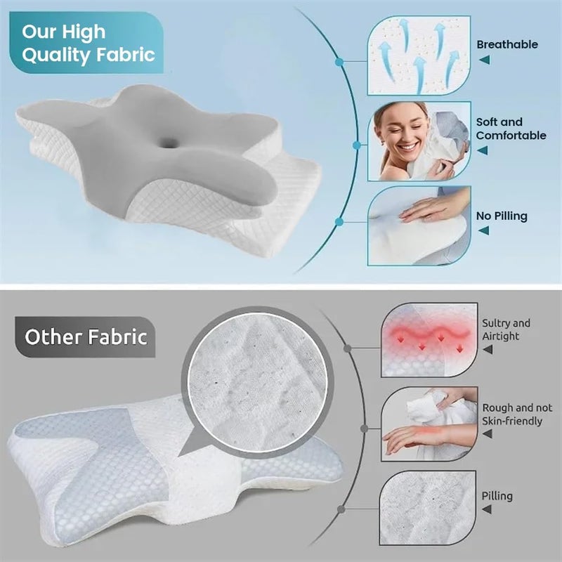 AMINAC Cervical Pillow with Cooling Pillowcase, Butterfly-Shaped Memory Foam Orthopedic Pillow for Neck Pressure Relief, Ideal for Side, Back & Stomach Sleepers - Image 5