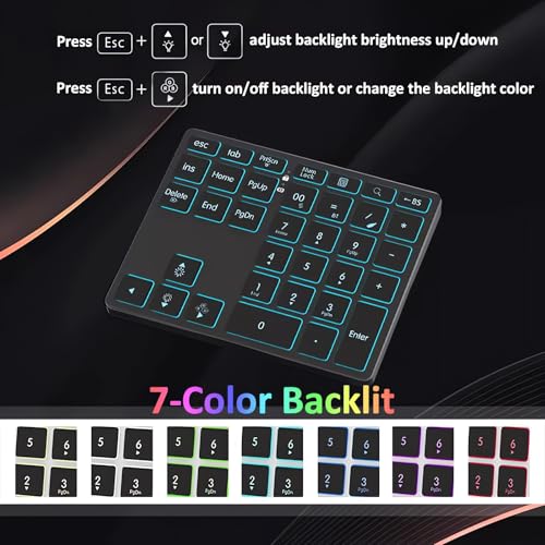 LINKEET Tri-Mode Aluminum Numpad 7-Color LED Backlit, BT5.0/USB/2.4G Wireless Rechargeable Number Pad 35-Key Scissor Switches Light Up Keycaps for PC/Laptop/Win/Mac, Grey Black - Image 4
