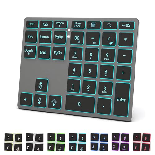 LINKEET Tri-Mode Aluminum Numpad 7-Color LED Backlit, BT5.0/USB/2.4G Wireless Rechargeable Number Pad 35-Key Scissor Switches Light Up Keycaps for PC/Laptop/Win/Mac, Grey Black - Image 1