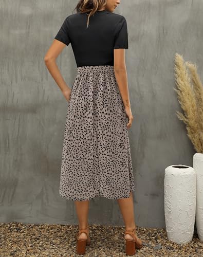 Zattcas Women 2025 Summer Dress Short Sleeve Ribbed Teacher Church Modest Business Casual Work Outfits Midi Dress with Pockets Blackbrown M - Image 3