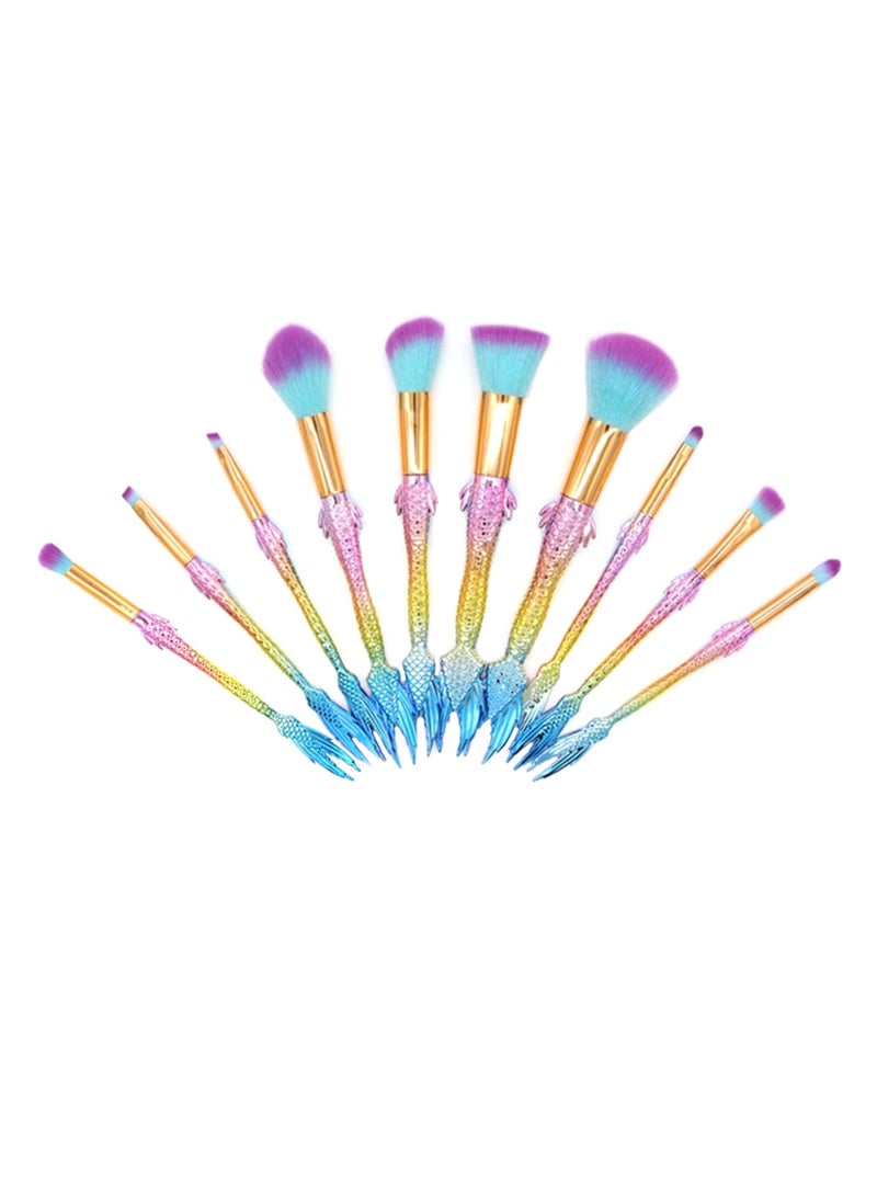 طقم فرش مستحضرات تجميل على شكل عروس البحر مكون من 10 قطع متعدد الألوان - Image 2